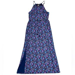 Lucky Brand Sz M Maxi Dress Sleeveless Paisley Blue Jersey New Boho Vacation
